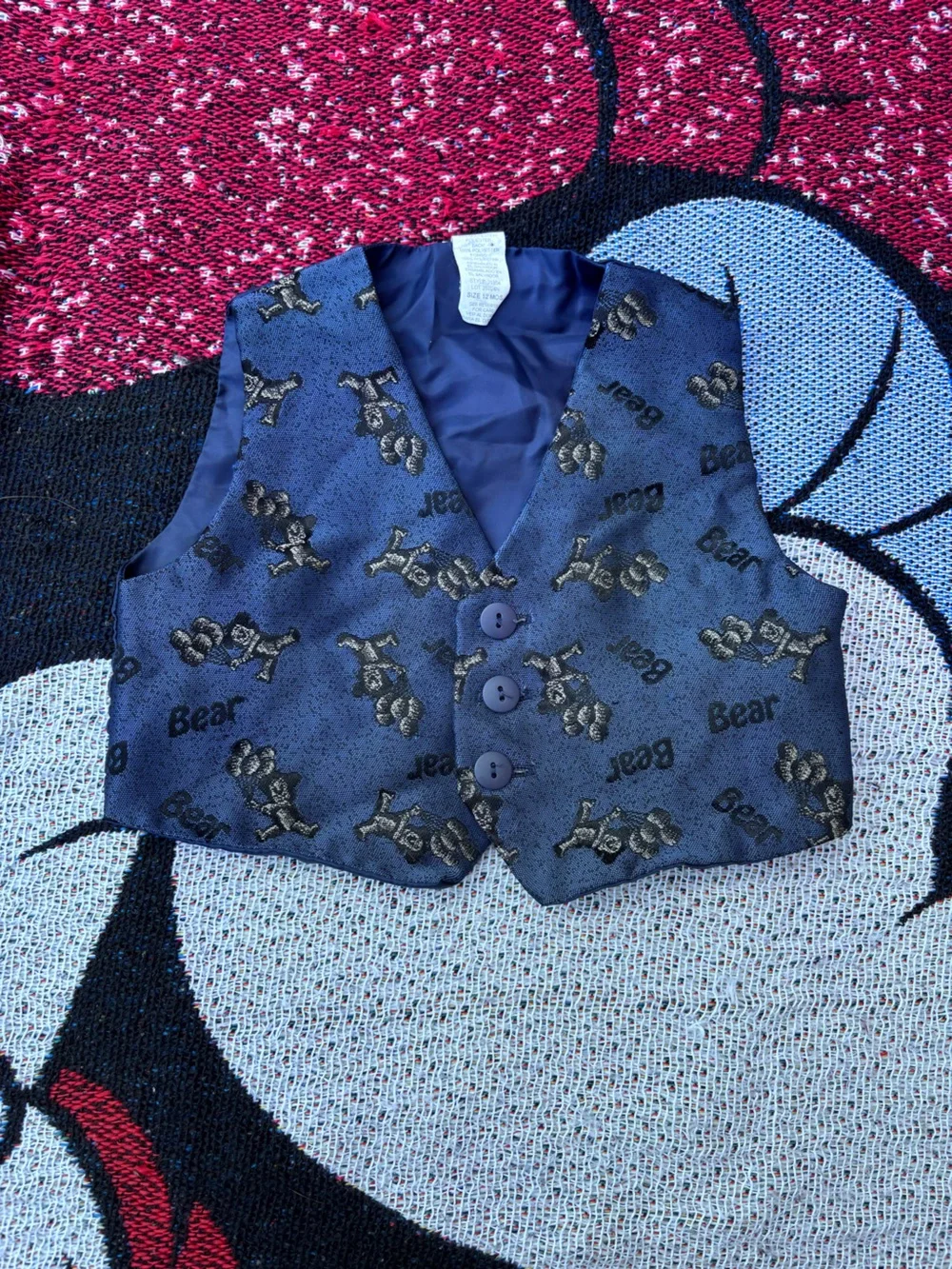 VINTAGE BLUE TEDDY BEAR GRAPHIC VEST BABY SIZE 12 MONTHS